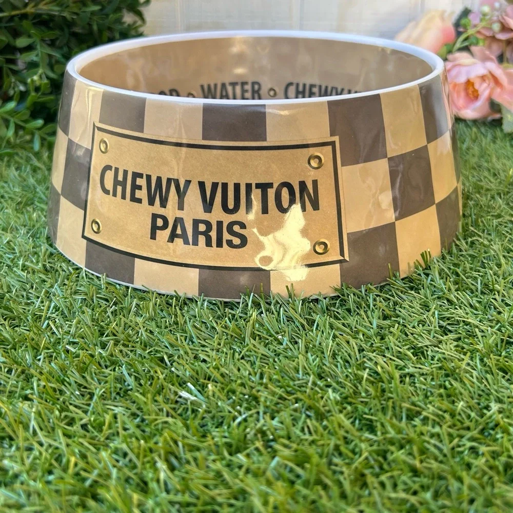 Haute Diggity Doy BARK, LOVE, PLAY! Checker Chewy Vuiton Bowl - Large NEW